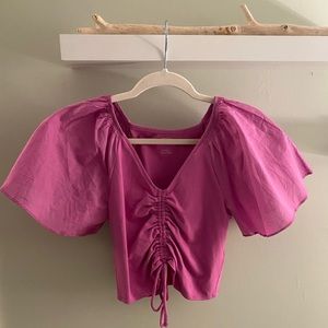 Mauve by Anthropologie XS bright pink ruffle sleeve blouse